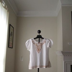 NEW White Cotton Embroidery Sequince Top Blouse On